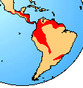 distribution of living members of the family Centrolenidae